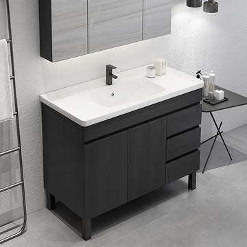 36" Modern Black Bathroom Vanity Ceramics Single Sink Freestanding with 3 Drawers